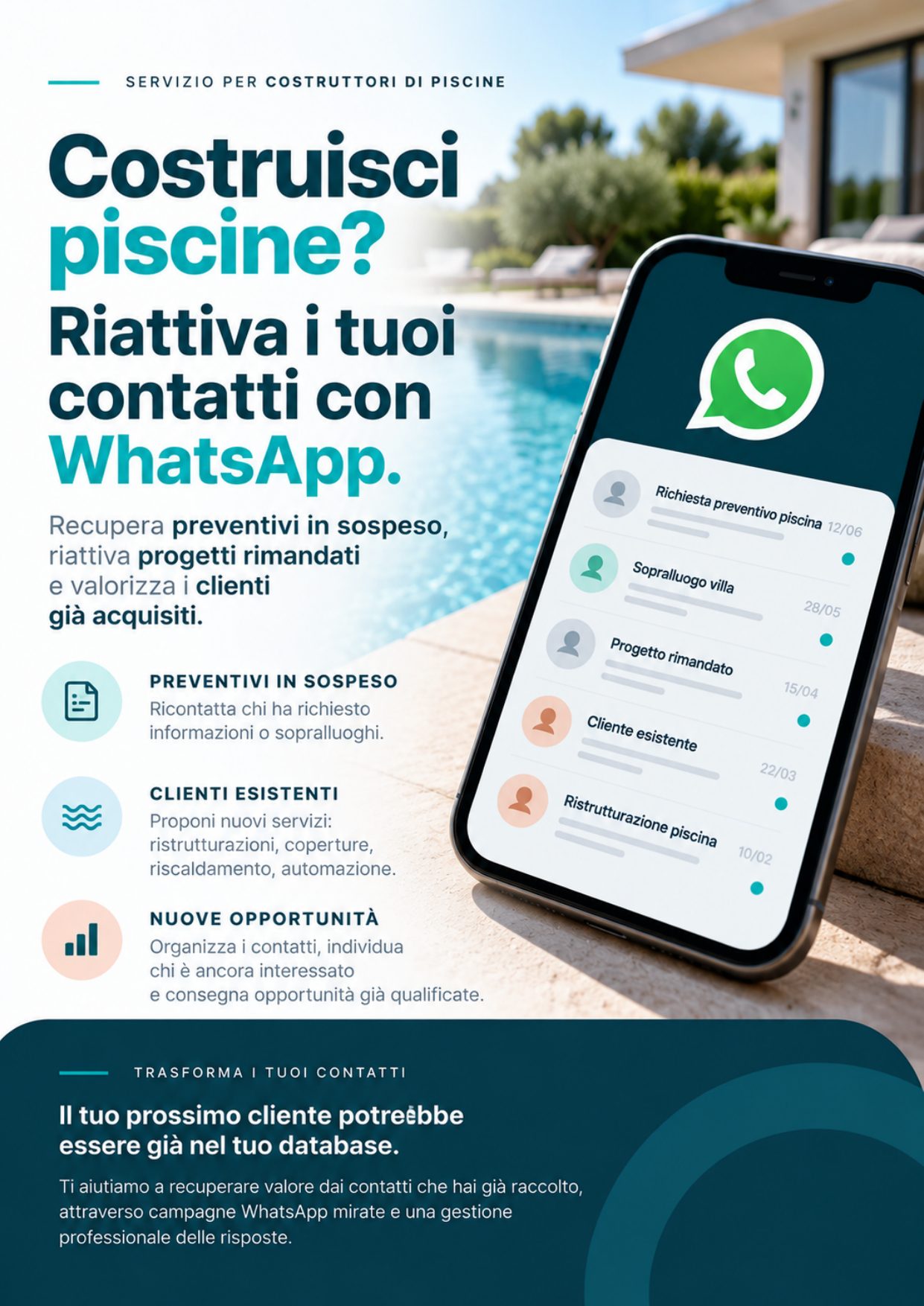 Copertina della guida: Costruisci piscine? Riattiva i tuoi contatti con WhatsApp