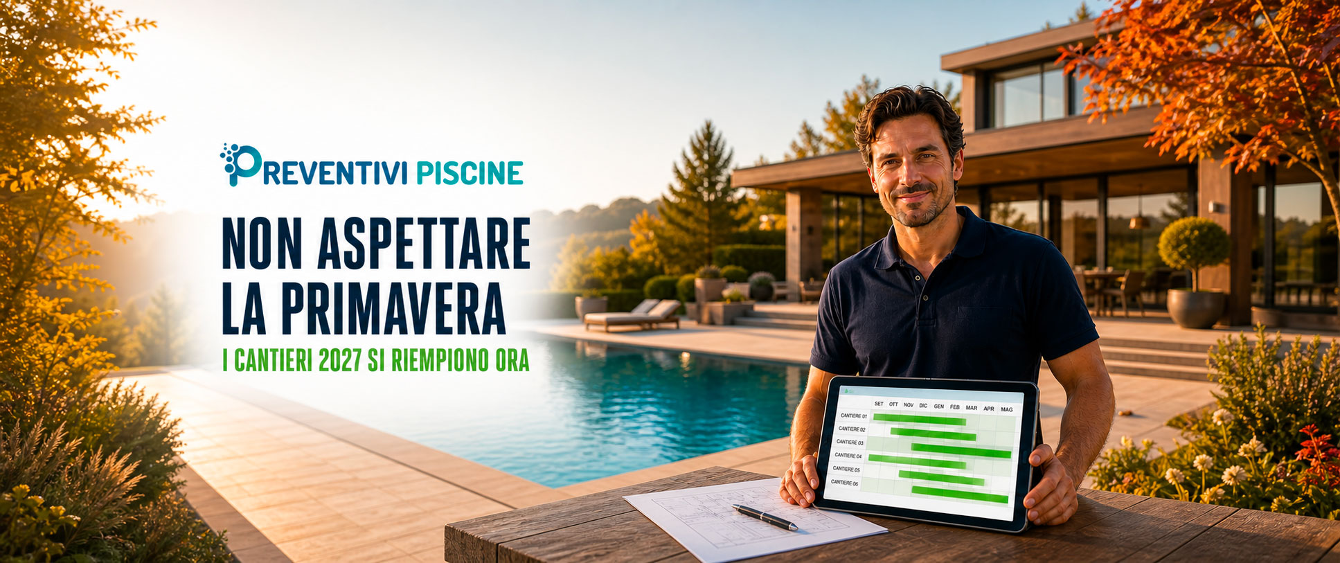 Azienda di piscine che pianifica la prossima stagione a bordo piscina